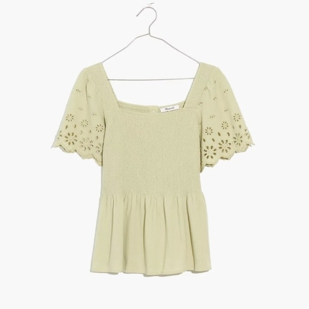 Madewell eyelet sleeve smocked top